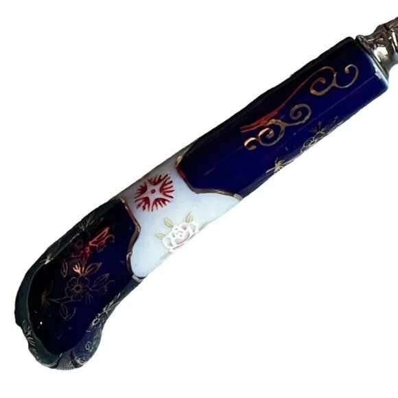 CLOISONNÉ SALAD SERVERS stainless steel SHEFFIELD ENGLAND floral pattern EUC - Picture 13 of 16